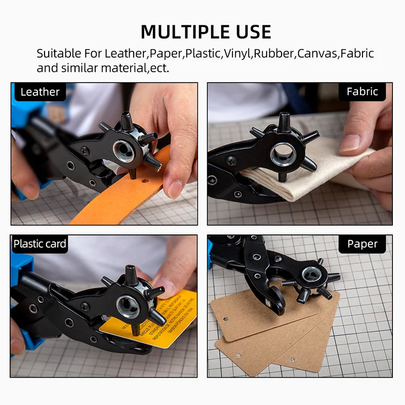 WUTA Revolving Leather Belt Hole Punch Plier Kit, Eyelet Puncher,DIY Tool Set for Belts, Watch Bands, Straps, Dog Collars,Fabric