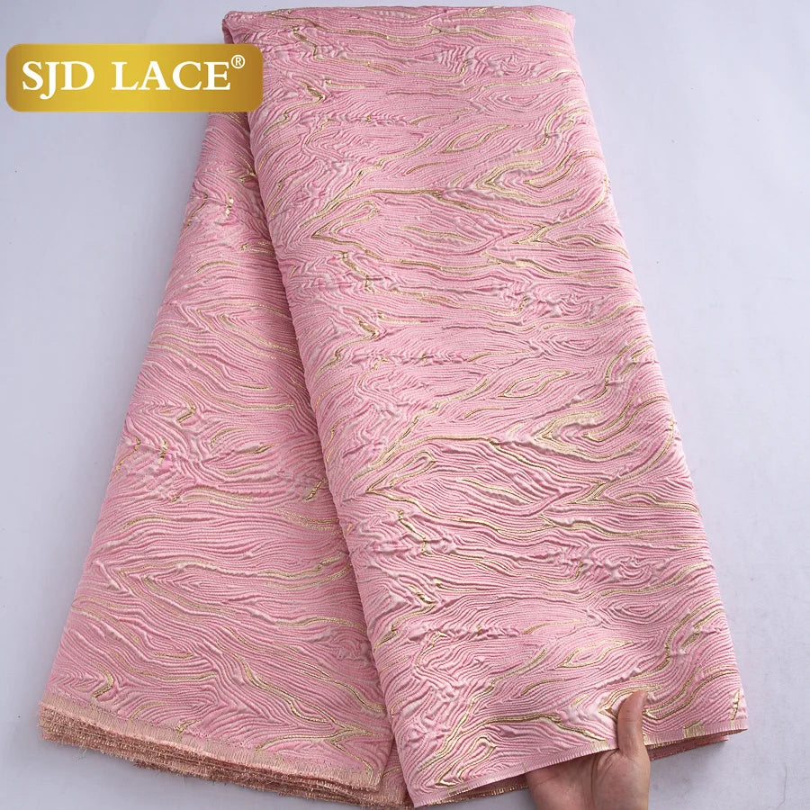 SJD LACE Nigerian Brocade Lace Fabric 5Yards African Jaqcuard Gilded Lace High Quality Damask French DIY Sewing Material For Women Wedding Prom Dress Party Cloth 4063