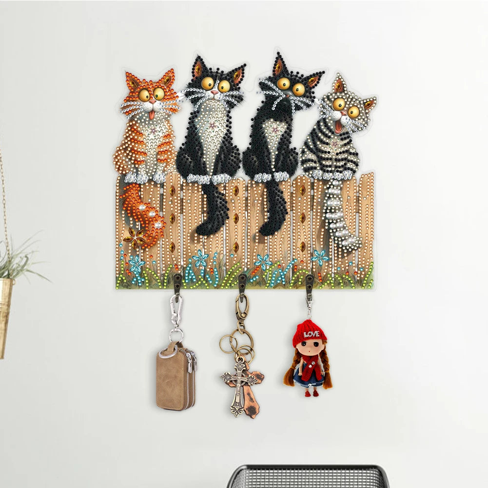 Funny Kitten Diamond Art Hanging Hooks Diamond Art Craft Wall Hooks 3 Hooks Diamond Painting Hook Rail for Home Office Decor