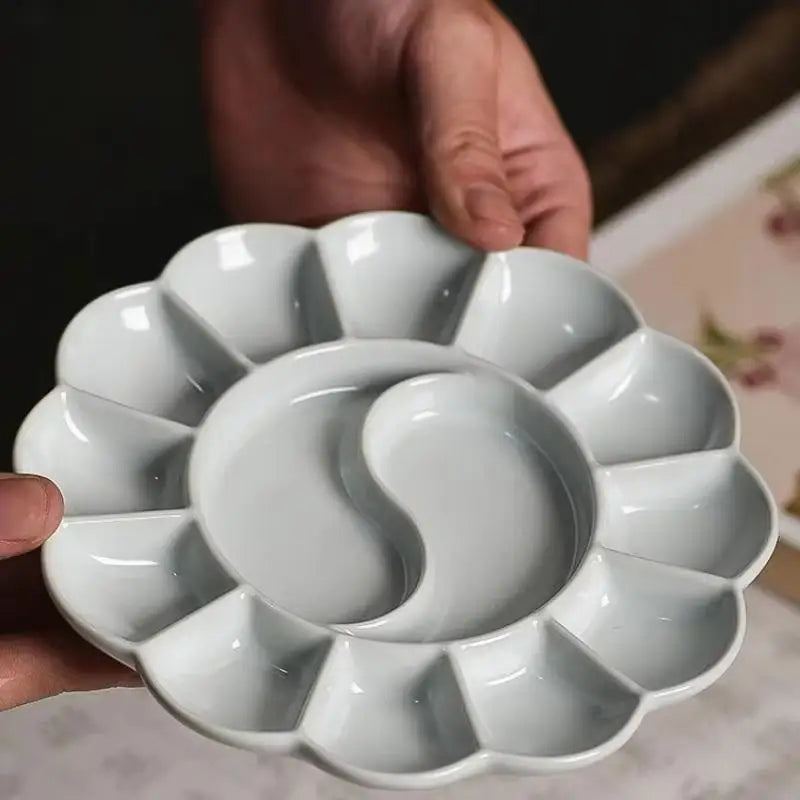 1Pc Ceramic Paint Palette, Creative Chinese Style Design, For Chinese Ink Painting, Student Calligraphy & Art Supplies