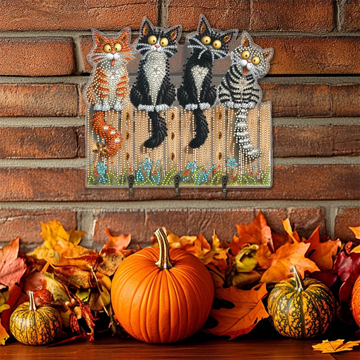 Funny Kitten Diamond Art Hanging Hooks Diamond Art Craft Wall Hooks 3 Hooks Diamond Painting Hook Rail for Home Office Decor