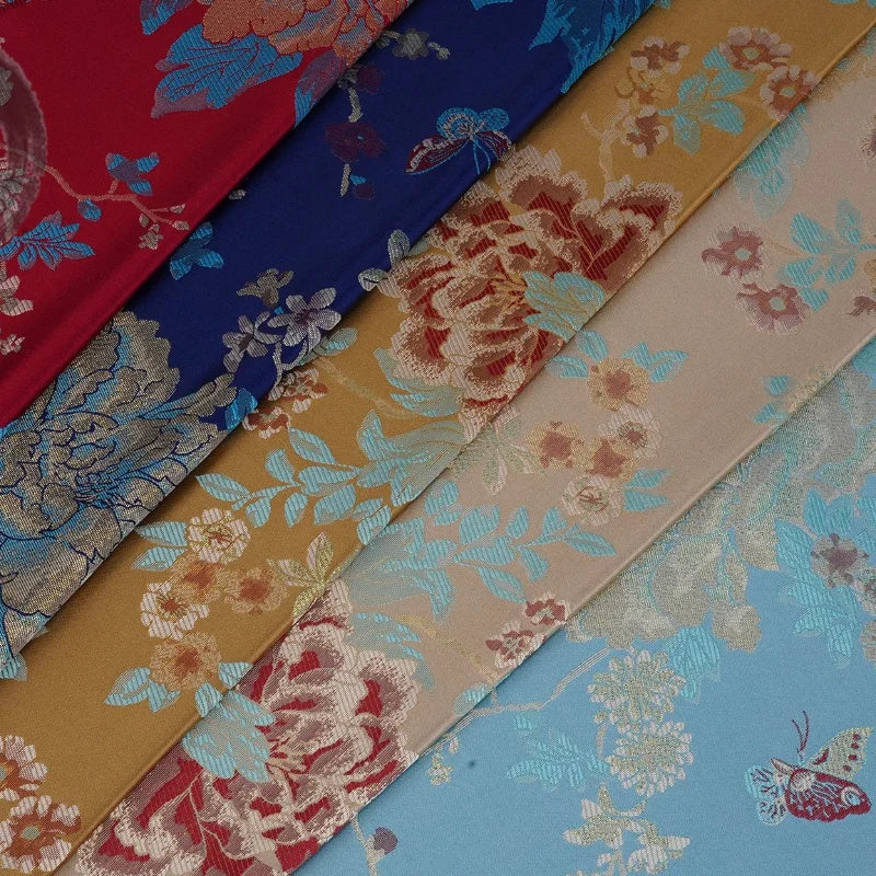 Brocade Jacquard Fabric Chinese Style Peony Pattern Elegant Soft Breathable Cheongsam Coat Hanfu Vintage Handmade DIY Material