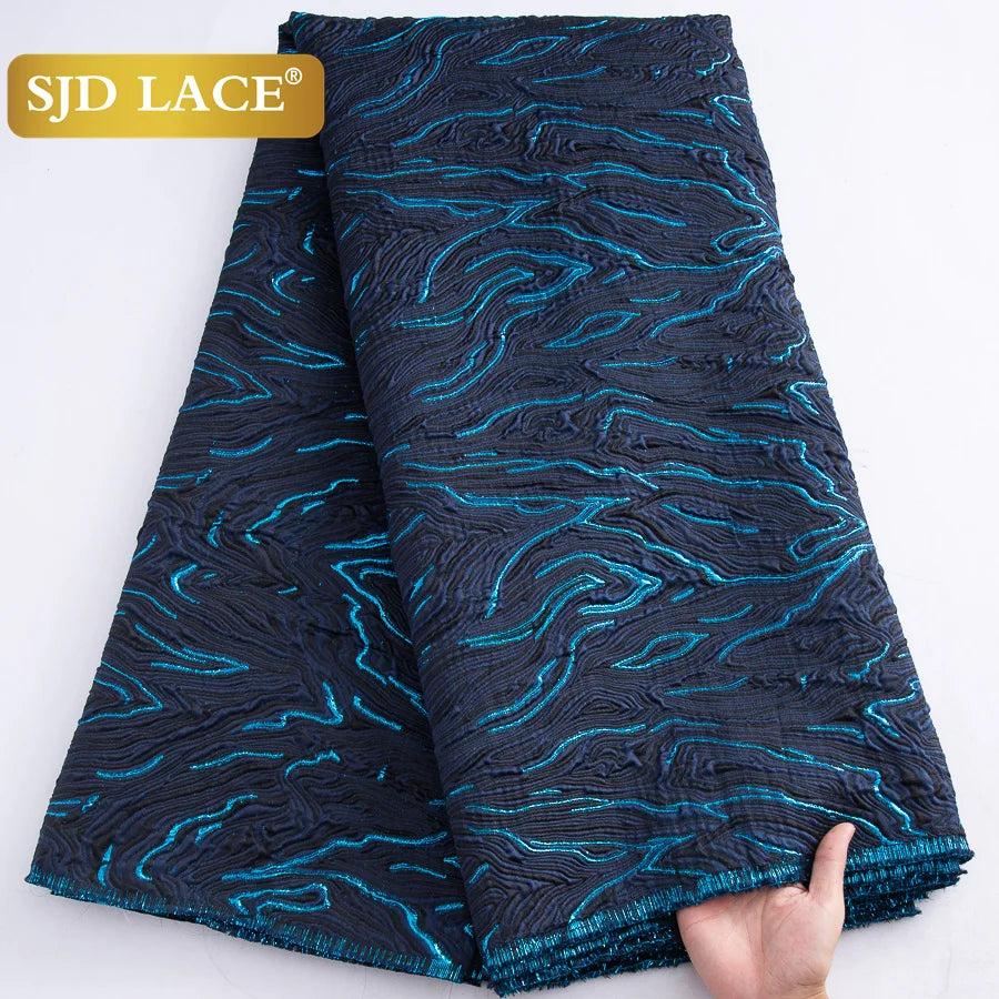 SJD LACE Nigerian Brocade Lace Fabric 5Yards African Jaqcuard Gilded Lace High Quality Damask French DIY Sewing Material For Women Wedding Prom Dress Party Cloth 4063