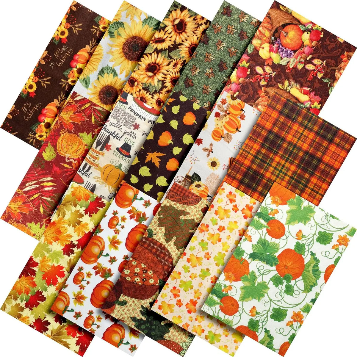25x25cm Cotton Quilting Fabric Bundles, 70pcs Autumn Fall Pumpkin Sunflower Square Patchwork High-quality materials Wide Application