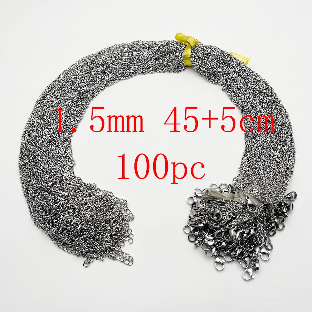 100PC new stainless steel necklace chain 2.0MM 45cm or 50cm add 5cm lobster Jewelry pendant diy charm Accessories Good quality