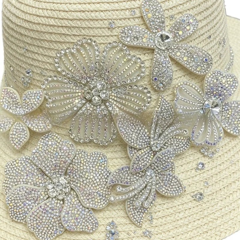 6Pcs Champagne Rhinestone Flower Appliques DIY Hand Sew On Crystal Floral Patches Decorations For Clothing Shoes Hats Bags Garme