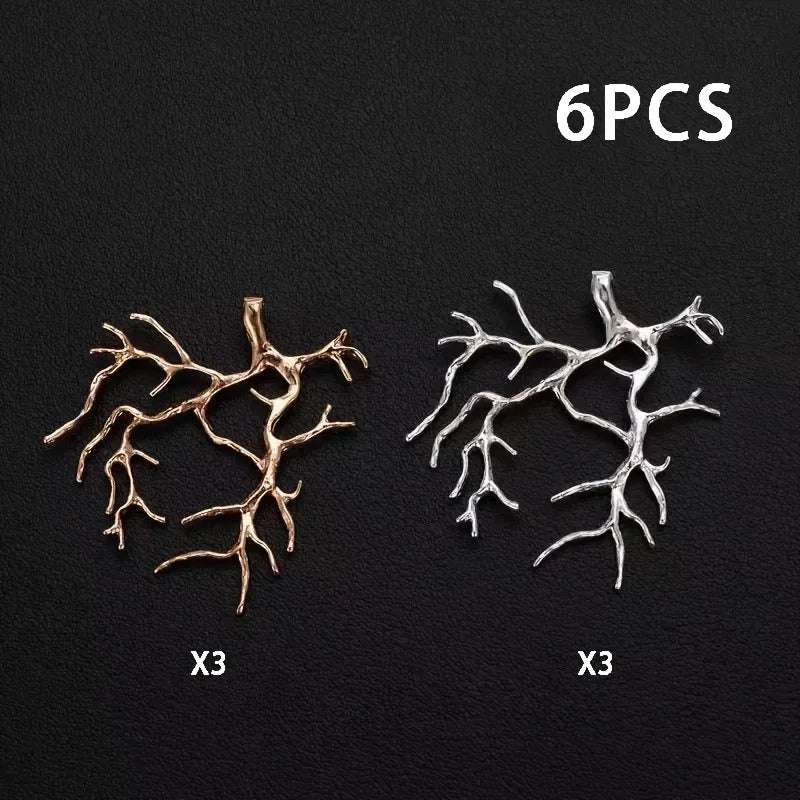 6pcs Branch Pendant Tray Set, Suitable for DIY Handmade Jewelry Making Materials, Necklace Earrings Jewelry Accessories,