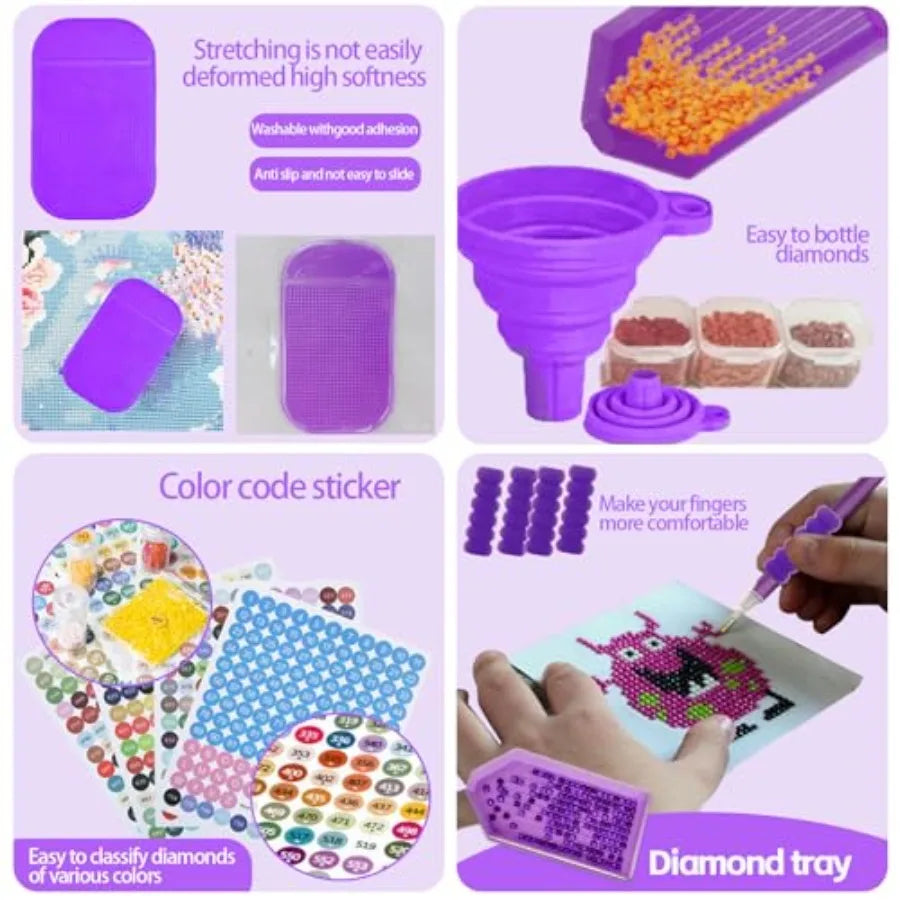 244Pcs All Inclusive Diamond Art Accessories Kit Diamond Painting LED Light Pad Set with Diamond Art Sealer Glue Stand Storage
