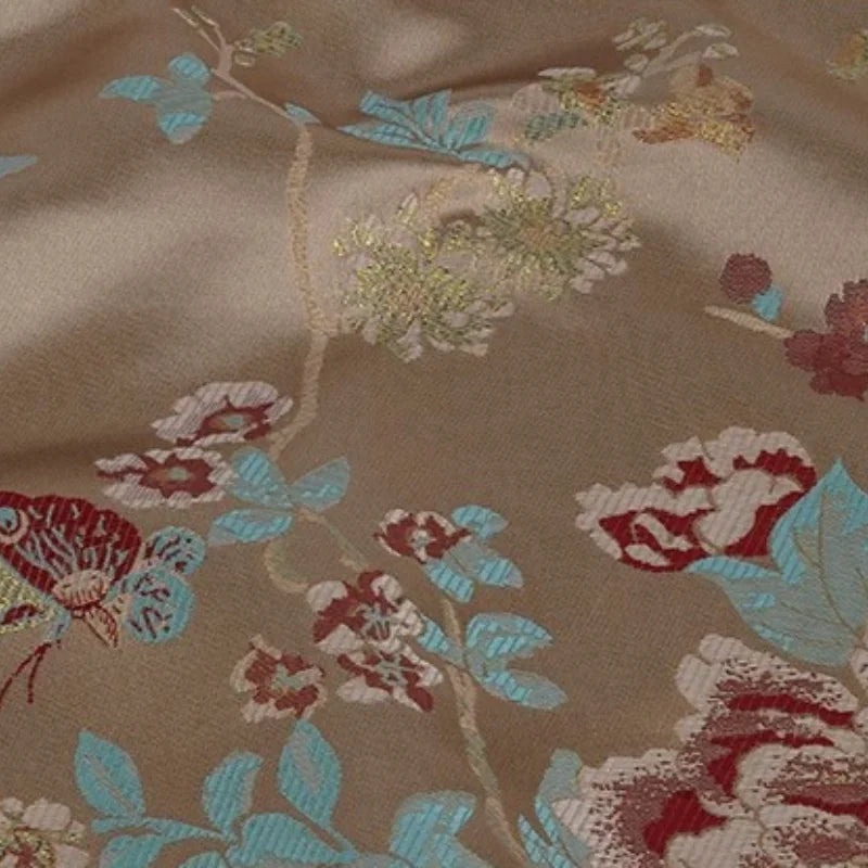 Brocade Jacquard Fabric Chinese Style Peony Pattern Elegant Soft Breathable Cheongsam Coat Hanfu Vintage Handmade DIY Material