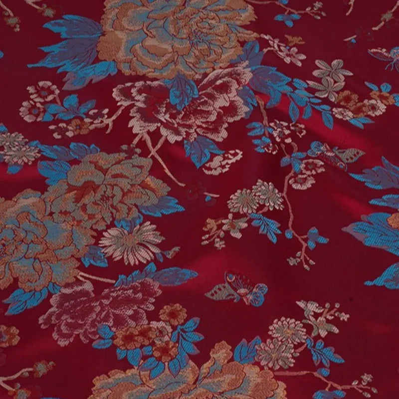 Brocade Jacquard Fabric Chinese Style Peony Pattern Elegant Soft Breathable Cheongsam Coat Hanfu Vintage Handmade DIY Material