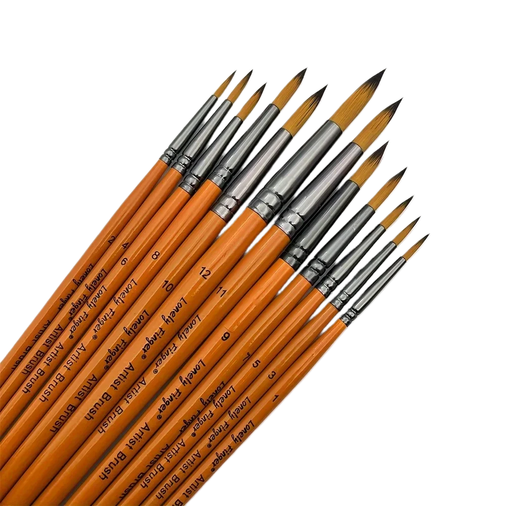 12pcs Premium Artist Paint Brush Set - Soft Synthetic Nylon, Versatile Round Pointed Tips for Acrylic, Watercolor, Oil & Gouache