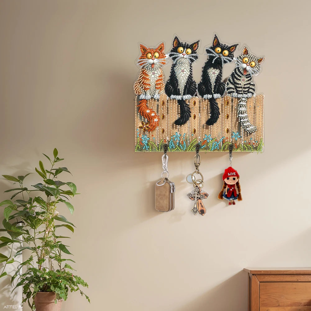 Funny Kitten Diamond Art Hanging Hooks Diamond Art Craft Wall Hooks 3 Hooks Diamond Painting Hook Rail for Home Office Decor
