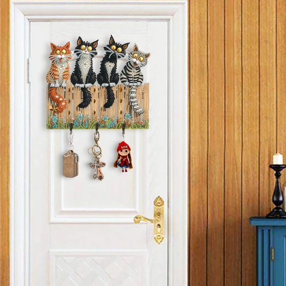 Funny Kitten Diamond Art Hanging Hooks Diamond Art Craft Wall Hooks 3 Hooks Diamond Painting Hook Rail for Home Office Decor