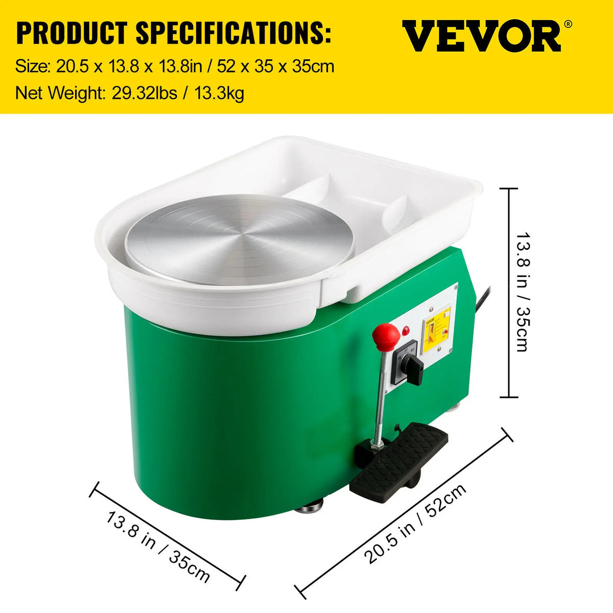 SucceBuy Electric Pottery Wheel Machine 28cm 350W Manual Handle Foot Pedal for School Ceramic Clay Working Forming DIY Art Craft