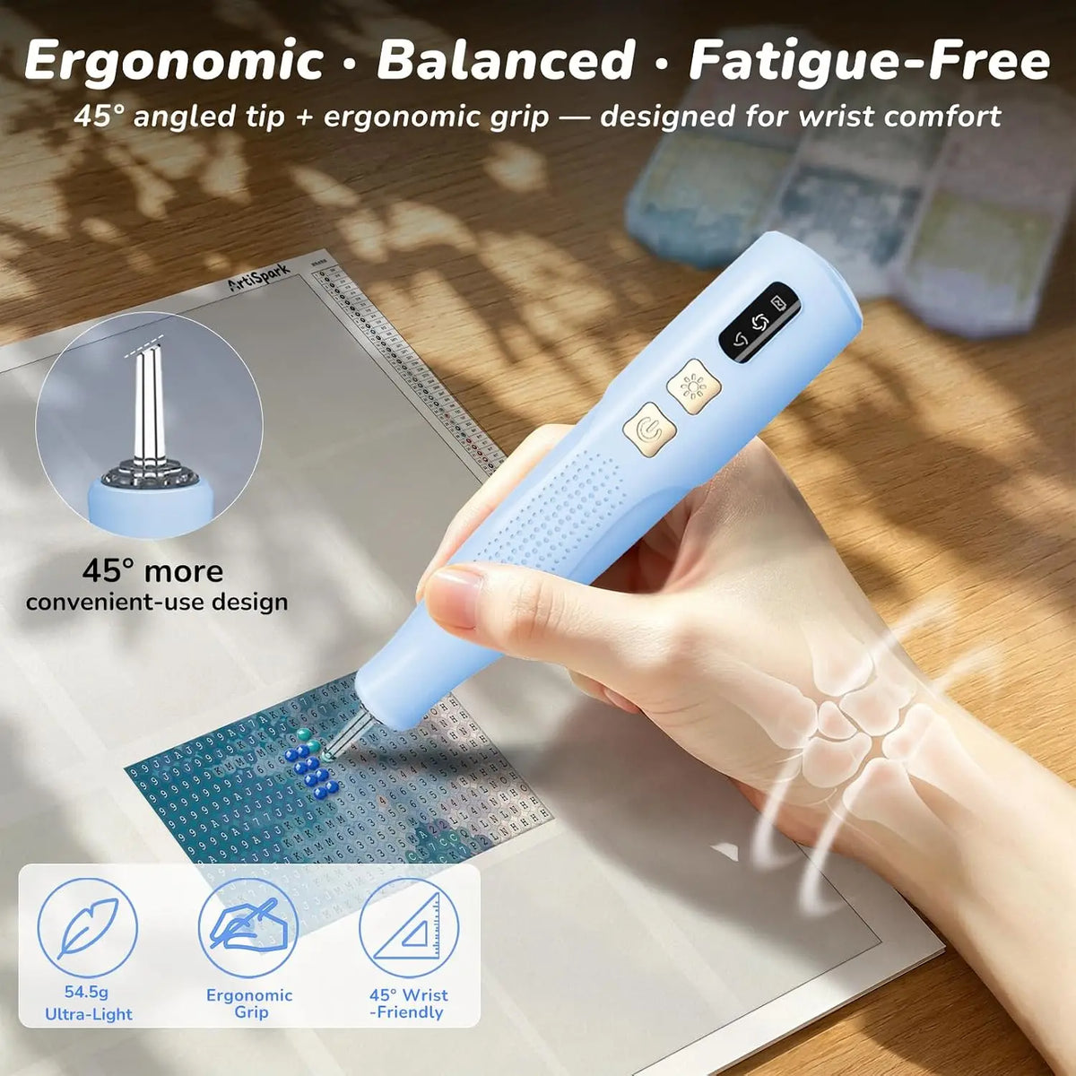 Electric Diamond Painting Pen with Light Rechargeable Wireless Vacuum Pen for Diamond Art with Ergonomic Grip; 2 Suction Gears; No Wax Needed