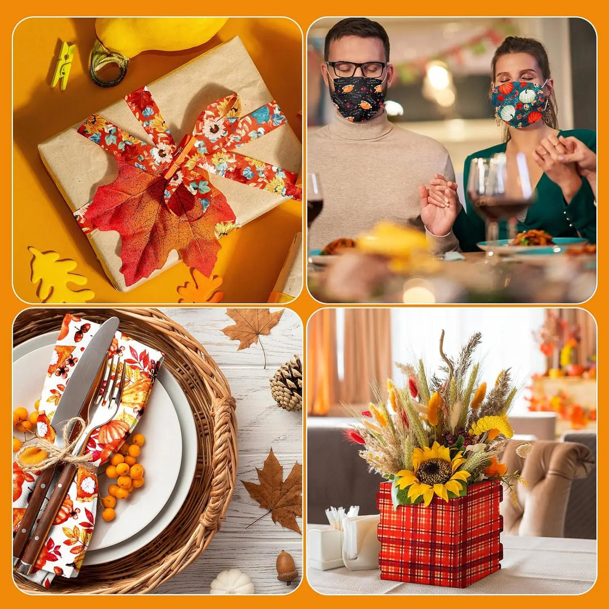25x25cm Cotton Quilting Fabric Bundles, 70pcs Autumn Fall Pumpkin Sunflower Square Patchwork High-quality materials Wide Application