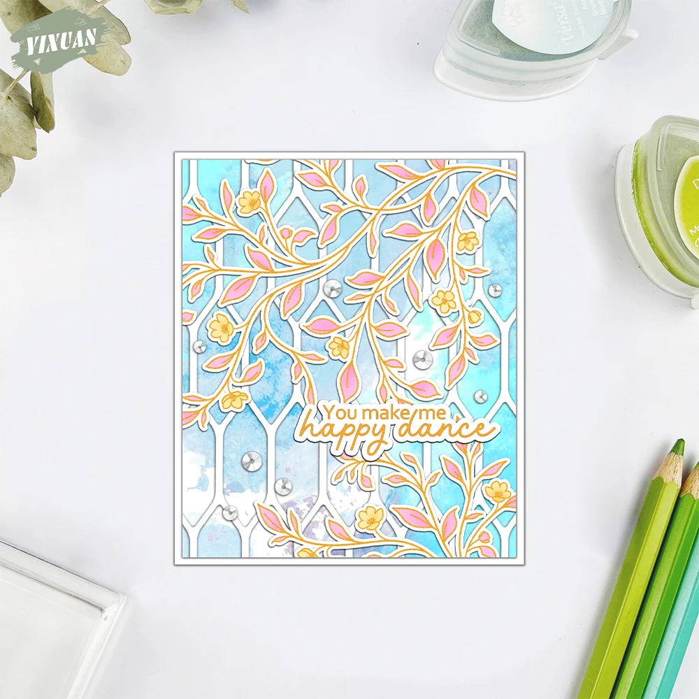 Spring Season Floral Branches Cutting Dies Clear Stamp Set DIY Scrapbooking Metal Dies Silicone Stamp Card Making Albums Decor