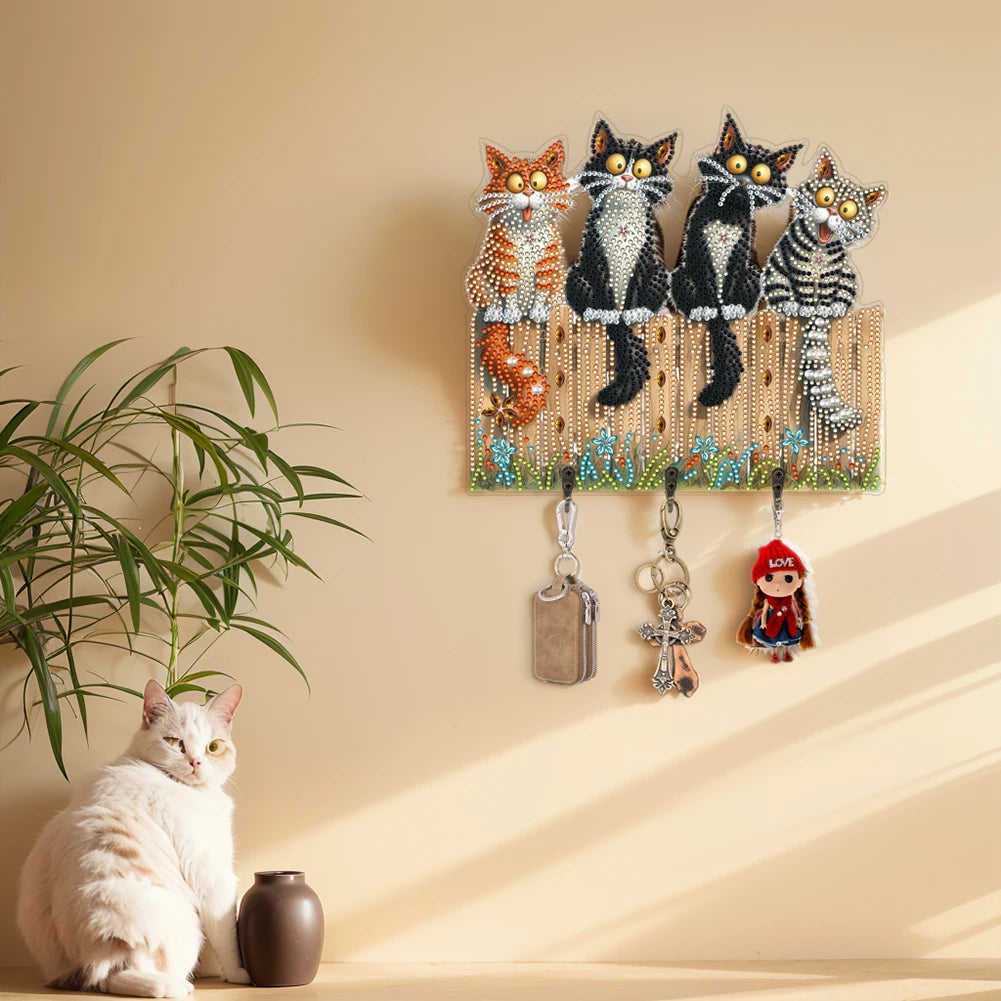 Funny Kitten Diamond Art Hanging Hooks Diamond Art Craft Wall Hooks 3 Hooks Diamond Painting Hook Rail for Home Office Decor