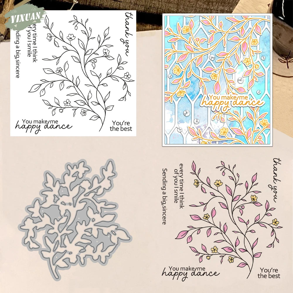 Spring Season Floral Branches Cutting Dies Clear Stamp Set DIY Scrapbooking Metal Dies Silicone Stamp Card Making Albums Decor