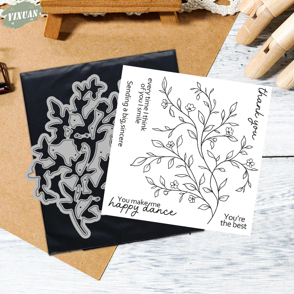 Spring Season Floral Branches Cutting Dies Clear Stamp Set DIY Scrapbooking Metal Dies Silicone Stamp Card Making Albums Decor