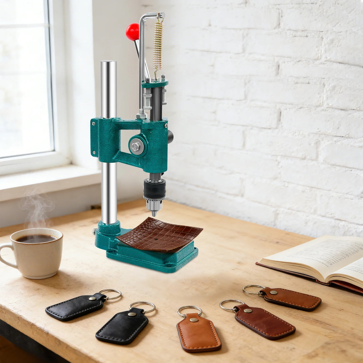 Manual Press Puncher Leather Hole Puncher DIY Adjustable Punching Machine for Wallet Handbag Belt Shoe
