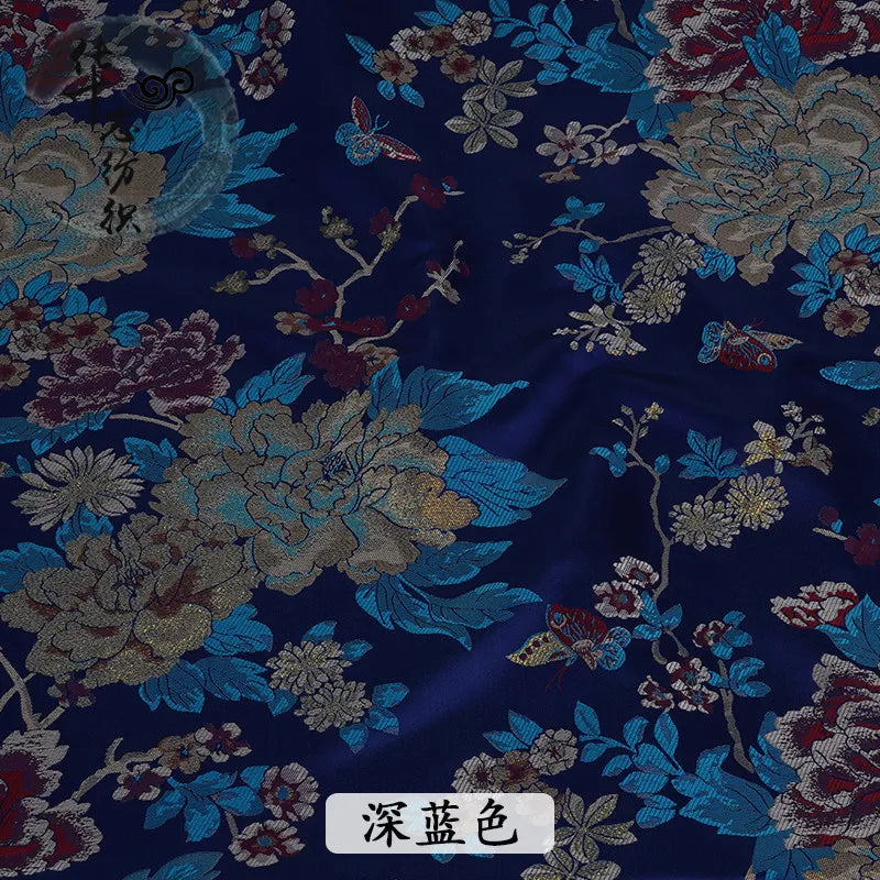 Brocade Jacquard Fabric Chinese Style Peony Pattern Elegant Soft Breathable Cheongsam Coat Hanfu Vintage Handmade DIY Material