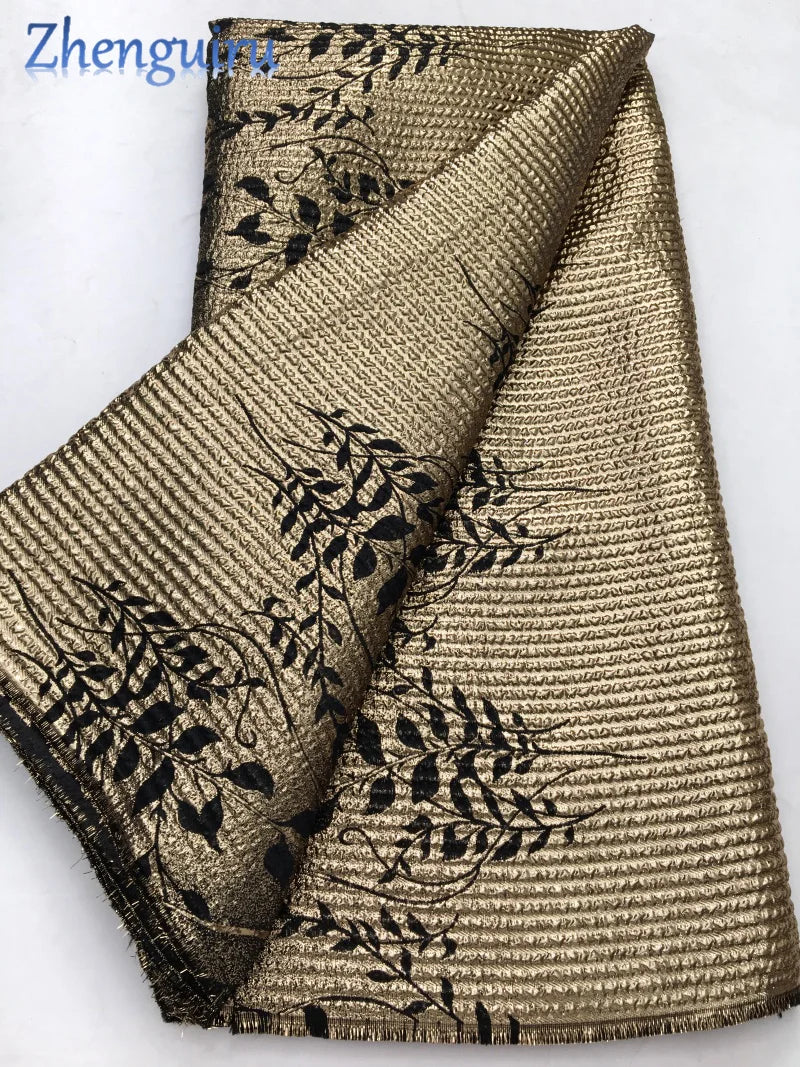 High Quality Nigerian Damask Brocade Lace Fabric 2025 Gilding Bride Wedding Dress African Jacquard Lace Fabric 5 Yards for Women