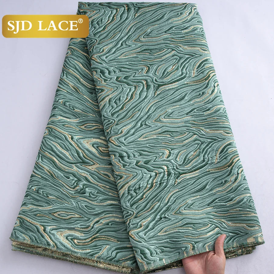 SJD LACE Nigerian Brocade Lace Fabric 5Yards African Jaqcuard Gilded Lace High Quality Damask French DIY Sewing Material For Women Wedding Prom Dress Party Cloth 4063
