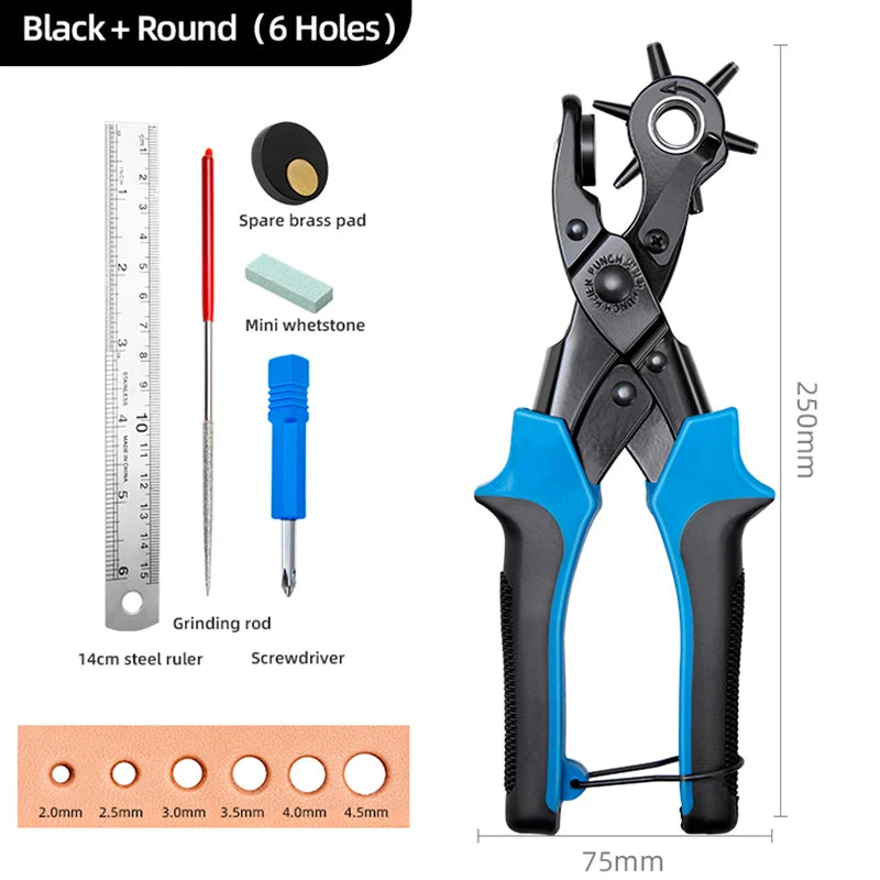 WUTA Revolving Leather Belt Hole Punch Plier Kit, Eyelet Puncher,DIY Tool Set for Belts, Watch Bands, Straps, Dog Collars,Fabric