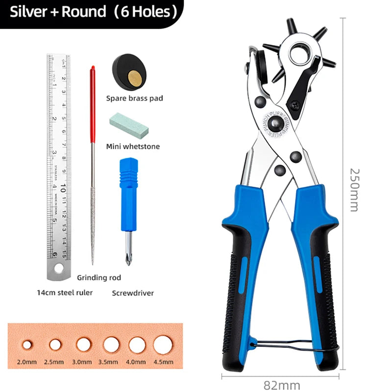 WUTA Revolving Leather Belt Hole Punch Plier Kit, Eyelet Puncher,DIY Tool Set for Belts, Watch Bands, Straps, Dog Collars,Fabric
