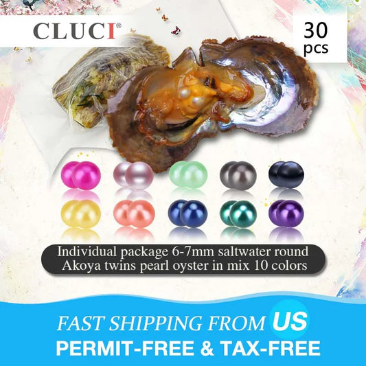 CLUCI 30pcs Twins Akoya Pearl Oysters 6-7mm  Quality Mixed 10 Colors Akoya Saltwater Pearl Bead Oysters with Pearls WP267SB