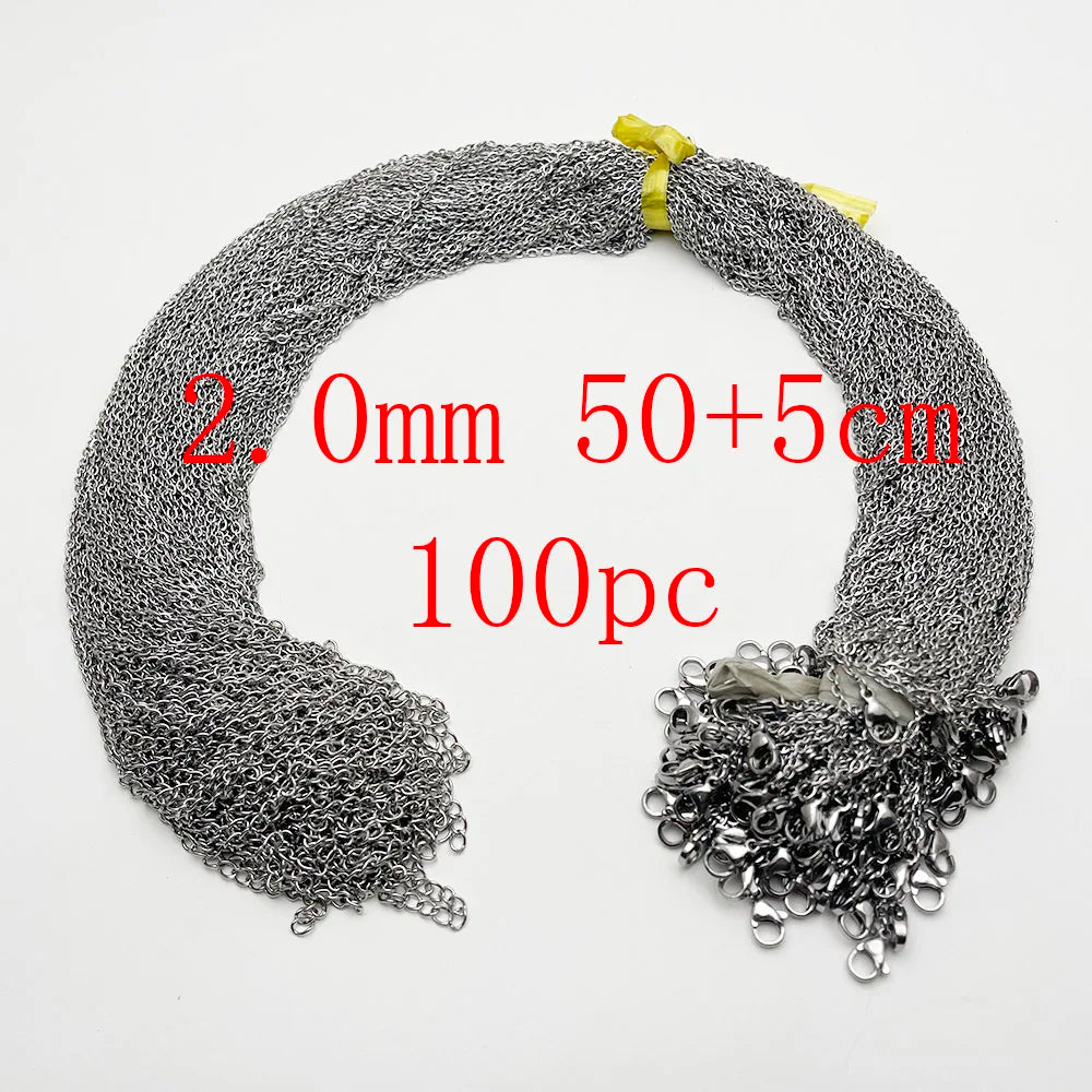 100PC new stainless steel necklace chain 2.0MM 45cm or 50cm add 5cm lobster Jewelry pendant diy charm Accessories Good quality