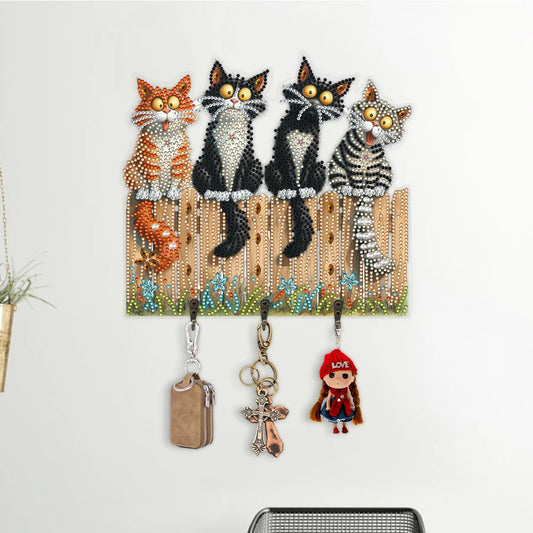 Funny Kitten Diamond Art Hanging Hooks Diamond Art Craft Wall Hooks 3 Hooks Diamond Painting Hook Rail for Home Office Decor