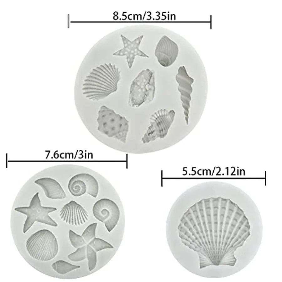 3 PCS Marine Theme Cake Fondant Silicone Mold Seashell Conch Starfish Coral Baking Molds for DIY Cake Decoration Chocolate Cand