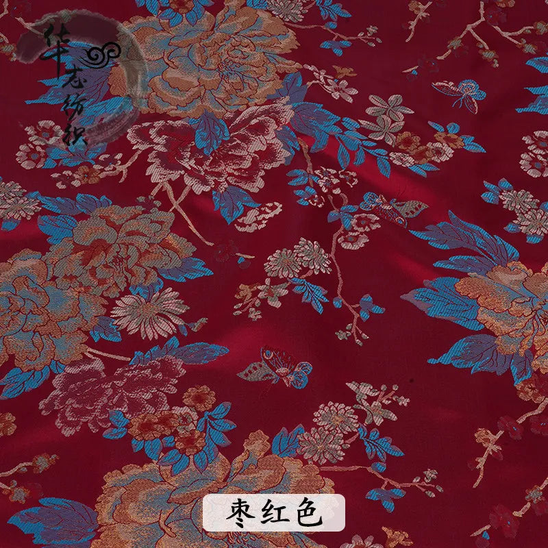 Brocade Jacquard Fabric Chinese Style Peony Pattern Elegant Soft Breathable Cheongsam Coat Hanfu Vintage Handmade DIY Material