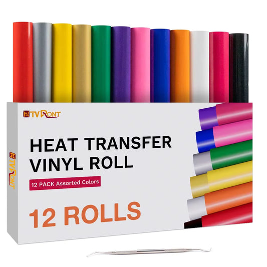HTVRONT 12 Pack 12inX5ft Multi Colors Heat Transfer Vinyl Roll for Cricut DIY T-shirt Hat Printing  Iron on HTV Film Gift