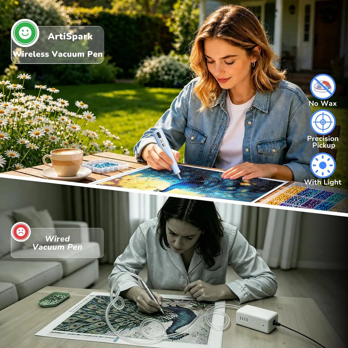 Electric Diamond Painting Pen with Light Rechargeable Wireless Vacuum Pen for Diamond Art with Ergonomic Grip; 2 Suction Gears; No Wax Needed