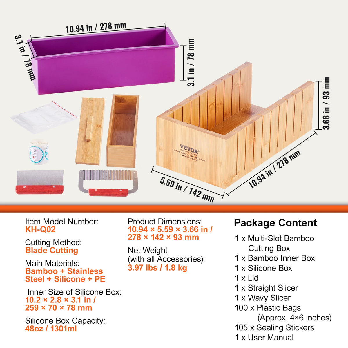 SucceBuy Soap Making Kit Bamboo Cutting Box and Inner Box with Silicone Mold Stainless Steel Straight Cutter and Wavy Cutter