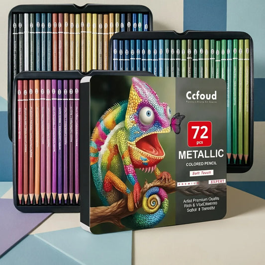 72 Metallic Colored Pencils for Adult Coloring, Soft Core Coloring Pencils with Vibrant Color, Ideal for Artists Drawing Blending Sketching