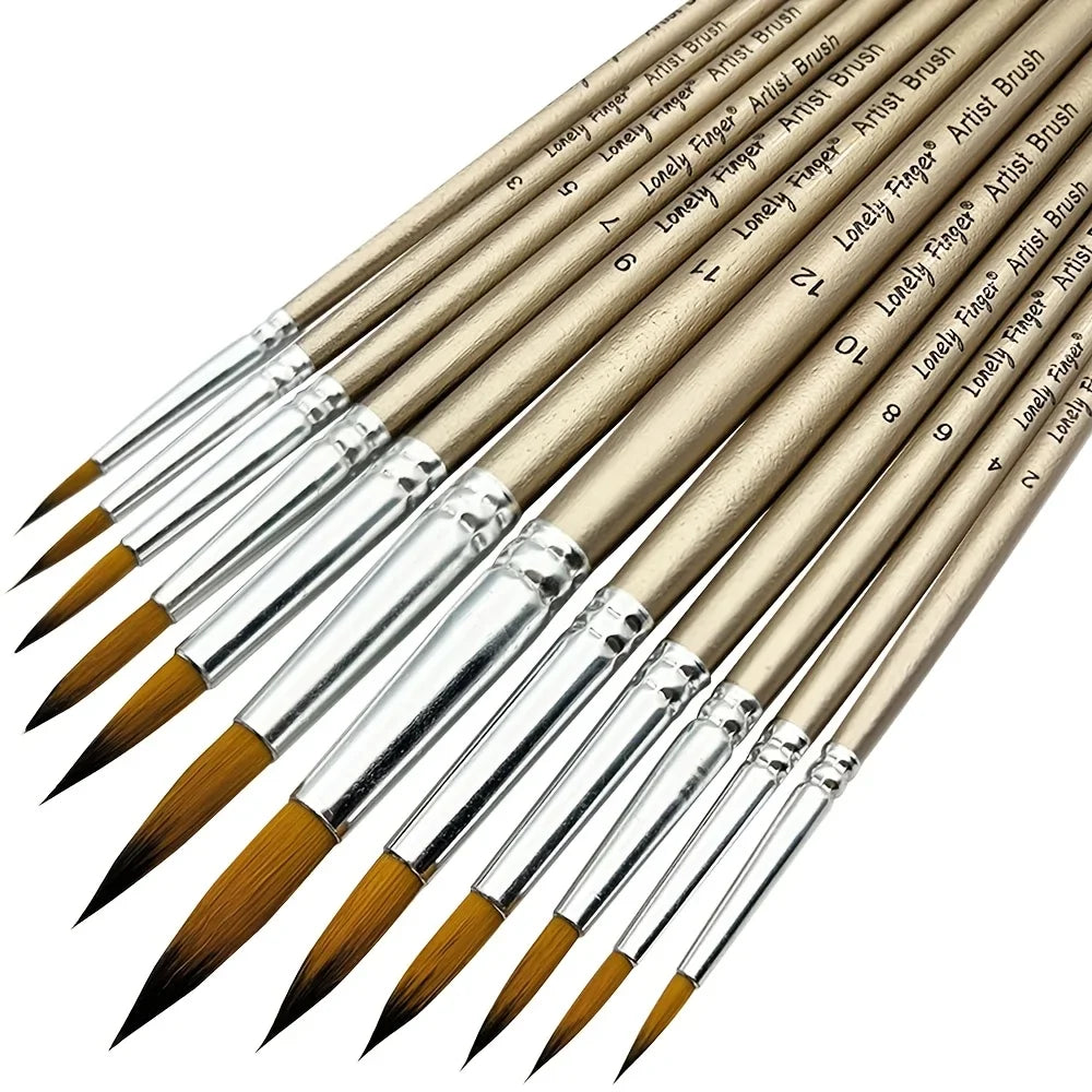 12pcs Premium Artist Paint Brush Set - Soft Synthetic Nylon, Versatile Round Pointed Tips for Acrylic, Watercolor, Oil & Gouache