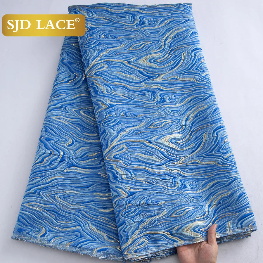 SJD LACE Nigerian Brocade Lace Fabric 5Yards African Jaqcuard Gilded Lace High Quality Damask French DIY Sewing Material For Women Wedding Prom Dress Party Cloth 4063