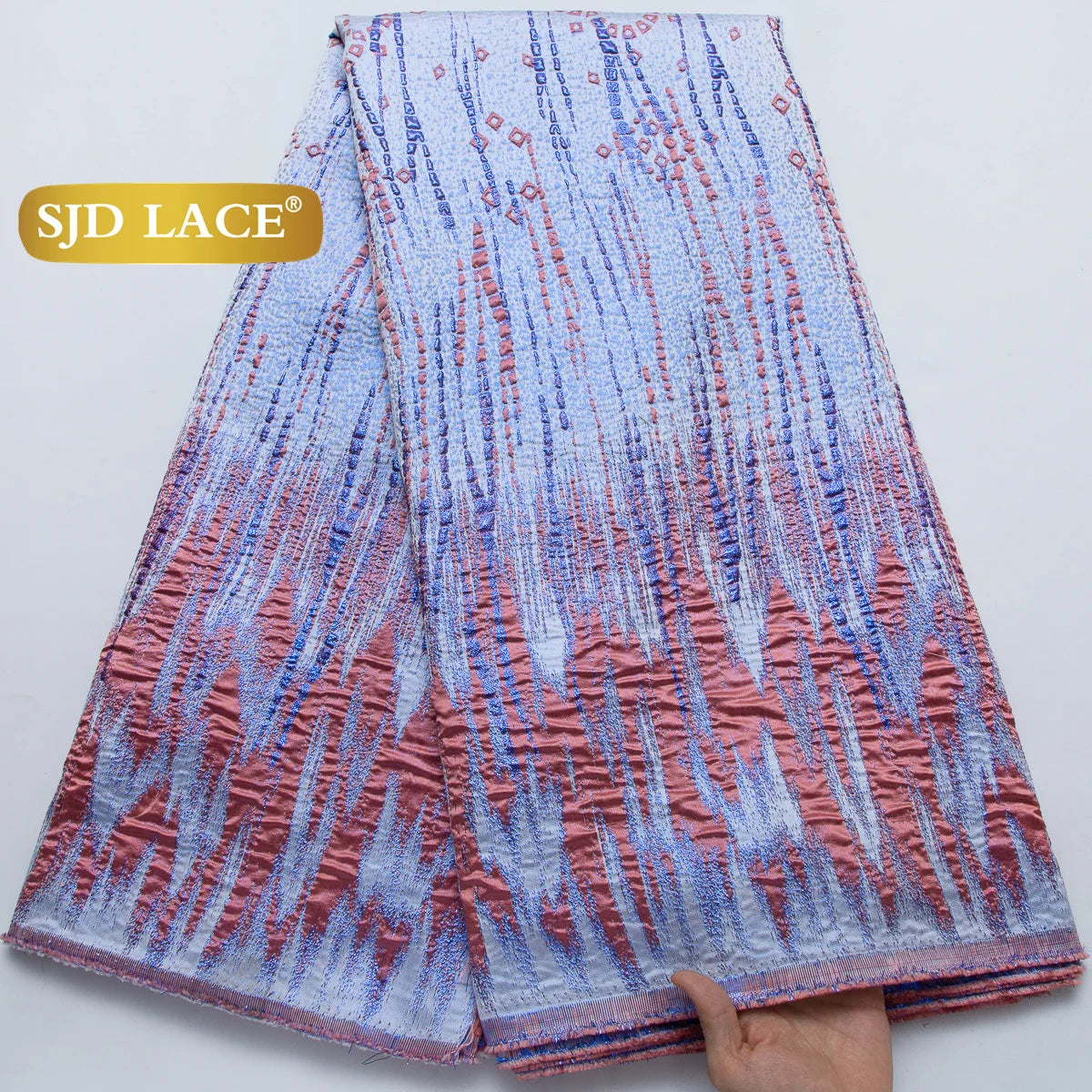 SJD LACE African Brocade Fabric 2026 French Metallic Jacquard Shiny Fabric for Nigerian Wedding Party Gown Dress Sewing Material US Stock 4697