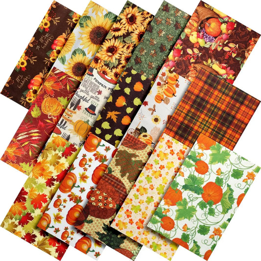 25x25cm Cotton Quilting Fabric Bundles, 70pcs Autumn Fall Pumpkin Sunflower Square Patchwork High-quality materials  Wide Application