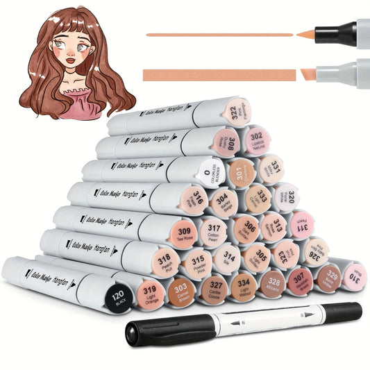 Hangfan-Skin Tone Markers,30 Flesh Colors Alcohol Based Art Markers Pens Set Dual Tips Brush&Broad for Professional Artists Draw