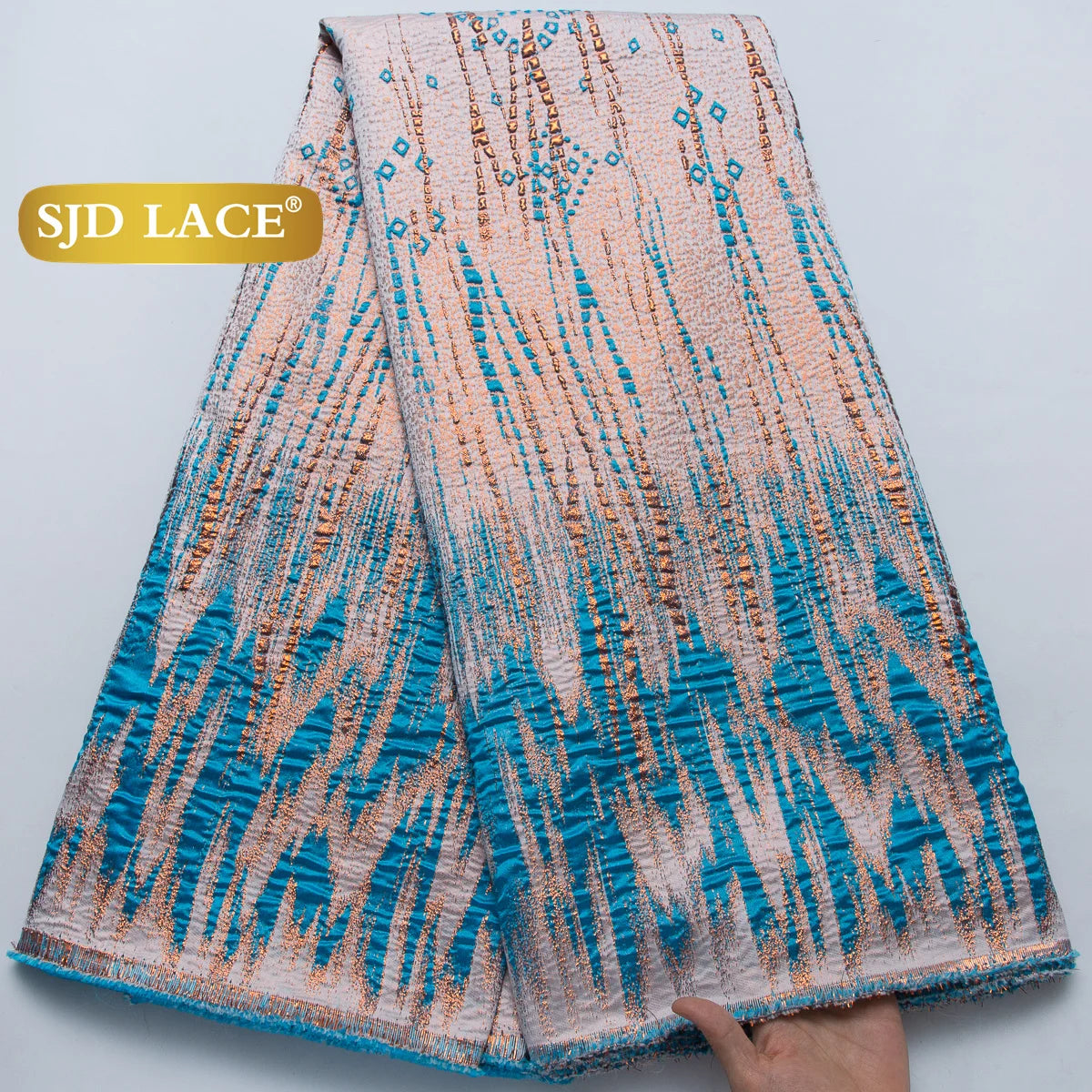 SJD LACE African Brocade Fabric 2026 French Metallic Jacquard Shiny Fabric for Nigerian Wedding Party Gown Dress Sewing Material US Stock 4697