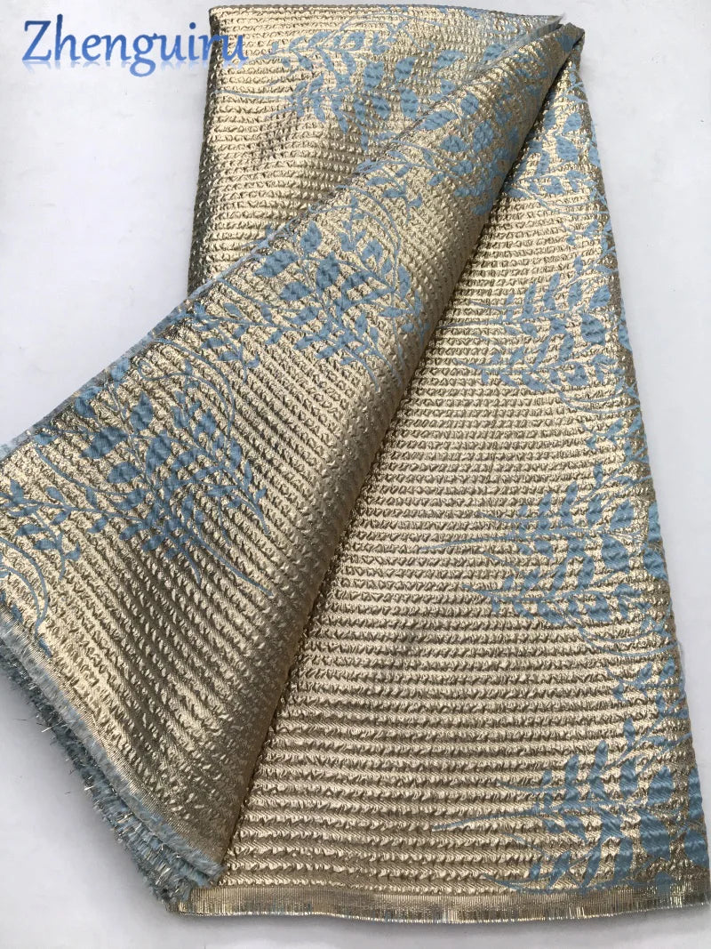 High Quality Nigerian Damask Brocade Lace Fabric 2025 Gilding Bride Wedding Dress African Jacquard Lace Fabric 5 Yards for Women