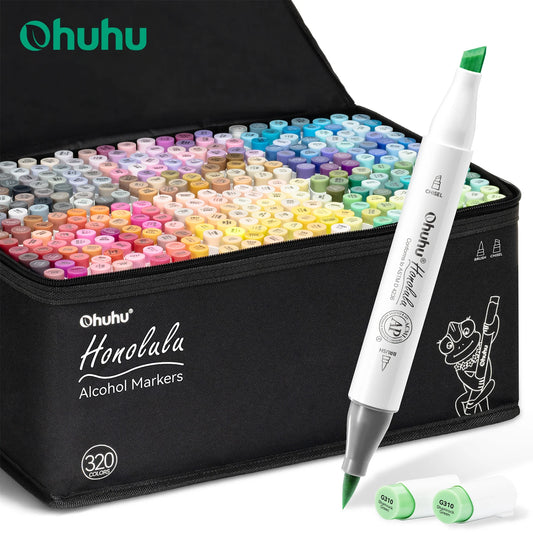 Ohuhu Honolulu 320 Colors Marker Pen Set Alcohol Art Markers Refillable Dual Tips Sketching Drawing Manga School Art Supplies