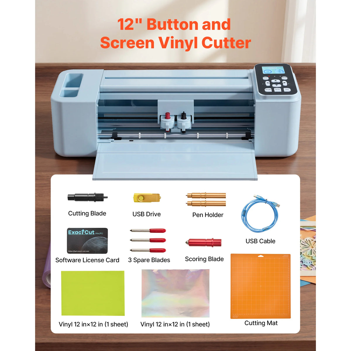 SucceBuy Vinyl Cutting Machine 12 in Button Screen Controlled Vinyl Cutter 5000+ Built-in Design Resources Creating Crafts Cards