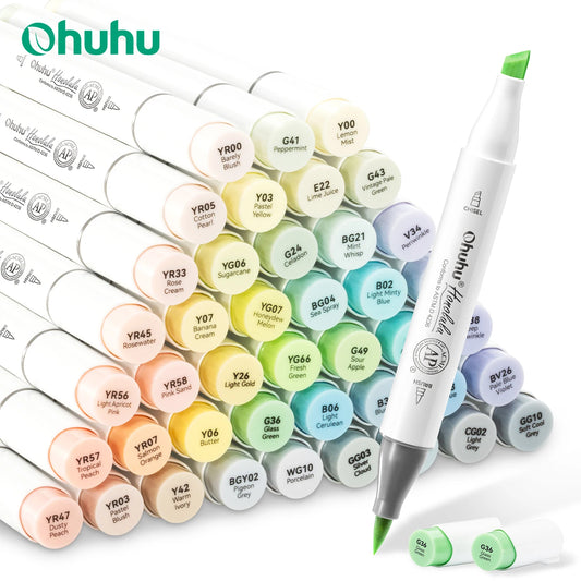 Ohuhu Honolulu New 48 Pastel Colors Marker Pen Set Alcohol Art Markers Blossoming Dual Tips Sketching Drawing School Art Supplie