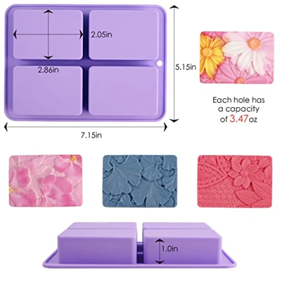 Soap Molds Silicone 3D Rectangular Flower Pattern Silicone Molds 3D Rectangular Flower Pattern Silicone Molds for Handmade Craf